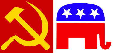 Russian hammer and sickle logo and GOP logo